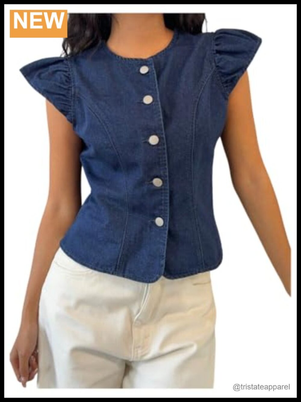 Women's Soft Denim Button Down Cap Sleeve Blouse